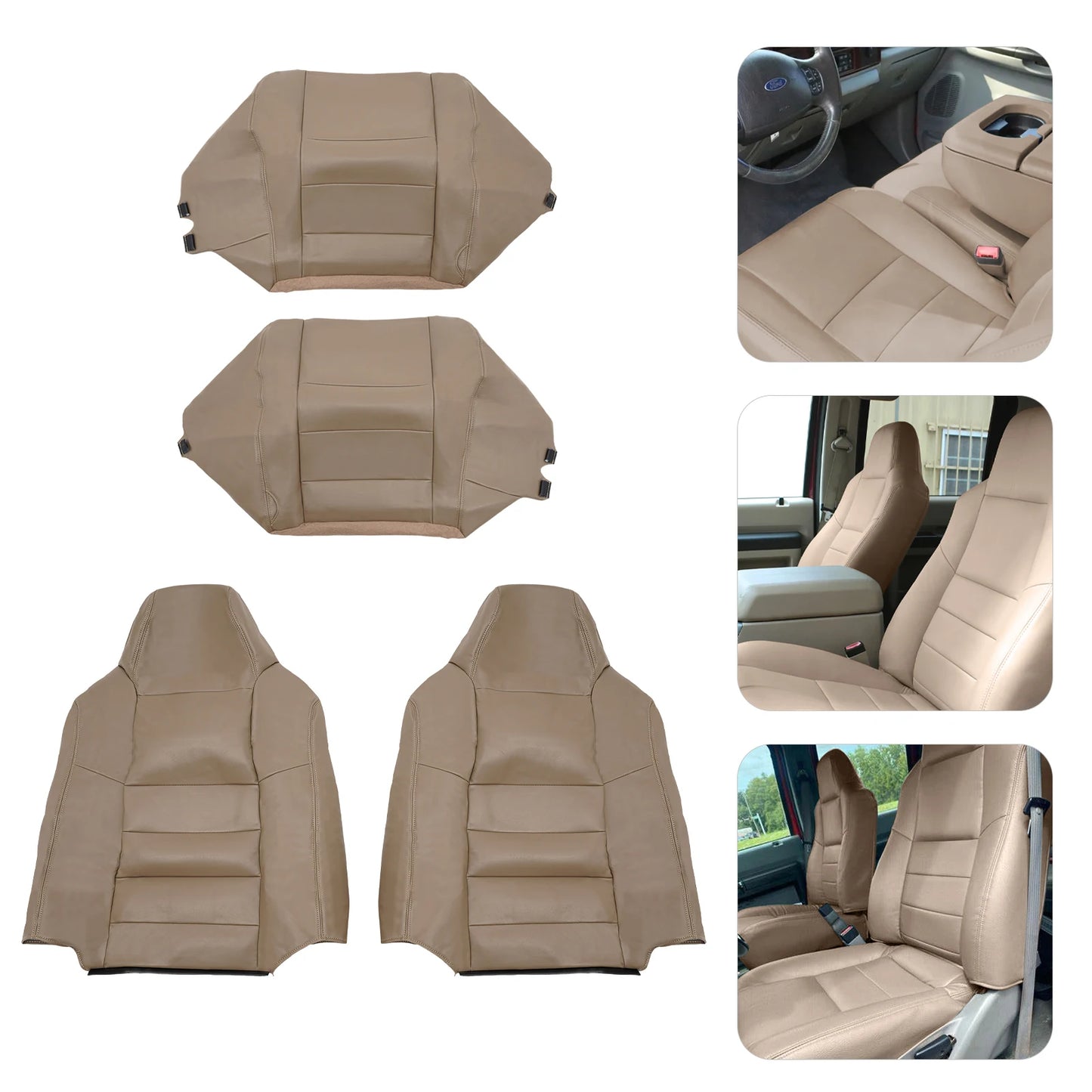 Tan and Grey PU Car Seat Covers For Ford F250 F350 Seat Covers Waterproof and Scratch-resistant,