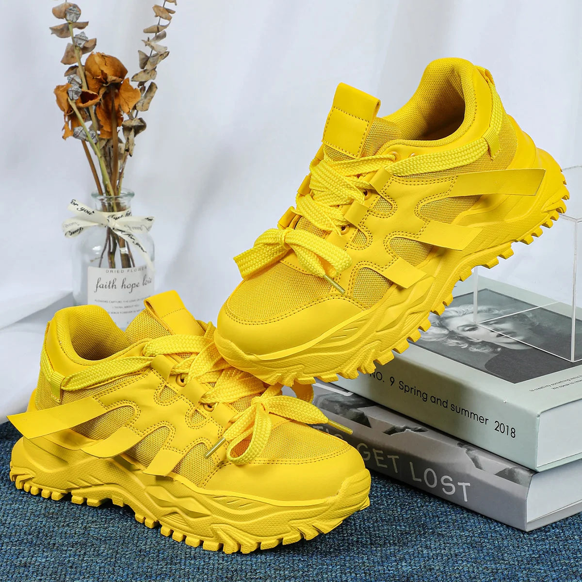 Yellow Women Shoes Fashion Luxury Origin Platform Chunky Casual Sneaker Autumn Sports Tennis Women Shoes Plus Size