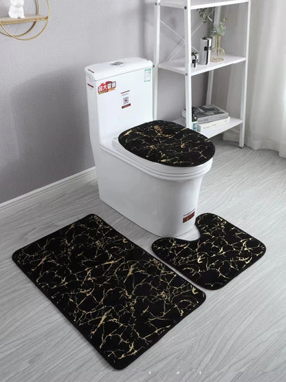 Toilet Seat Cover 3Pcs Set Bath Mat Shower Room Floor Rug Home Bathroom Anti-Slip Absorbent Doormat Bathtub Decor Carpet