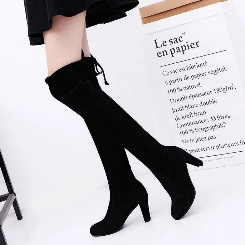 New High Boots Over The Knee Boots Abrasive Leather Thick Heels High Boots Large Size High Boots Women's Shoes - MAGUSTA BEAUTY