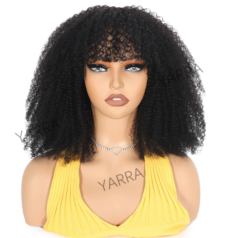 180% Density Afro Kinky Curly Human Hair Wigs With Bangs For Black Women Brazilian 100% Human Hair Remy Full Machine Made Hair