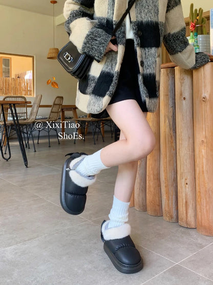 Bow Knot Short Ankle Snow Boots Women Winter Plush And Thick Insulation Waterproof PU Cotton Household Shoes Home Slipper Women - MAGUSTA BEAUTY