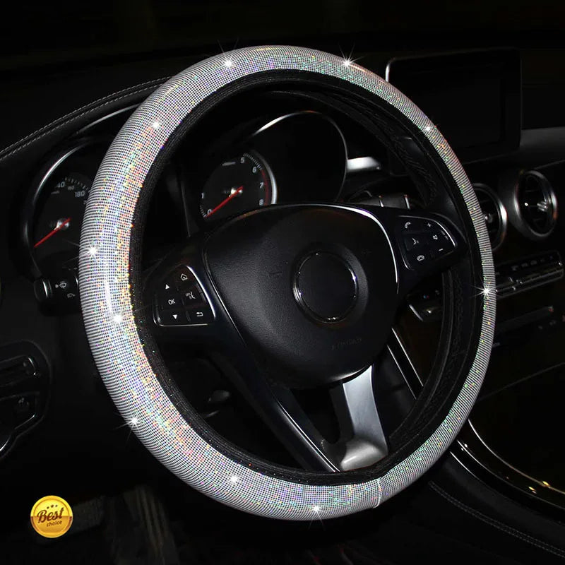 Universal Car Steering Wheel Cover 38cm Faux Leather Rhinestones Imitation Diamond Anti-slip Pink Steering Wheel Cover For Girls