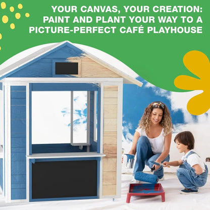 Wooden Outdoor Playhouse, Indoor/Outdoor Playhouse Working Doors with Wooden Floor, Easy Assembly Playhouses