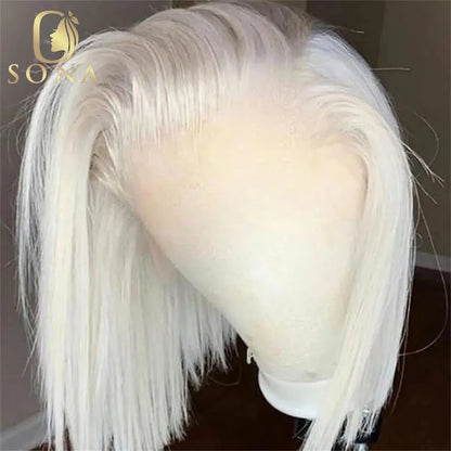 13x6 Transparent Lace Frontal Wig #60 Color White Platinum Ash Blonde Straight Bob 13x4 Lace Front Wig Human Hair Pre Plucked