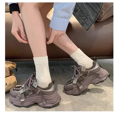 Women's Chunky Sneakers  Breathable Mesh Platform Sports Shoes Woman Fashion Lace Up Thick Sole Casual  Mujer 2024