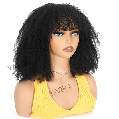 180% Density Afro Kinky Curly Human Hair Wigs With Bangs For Black Women Brazilian 100% Human Hair Remy Full Machine Made Hair