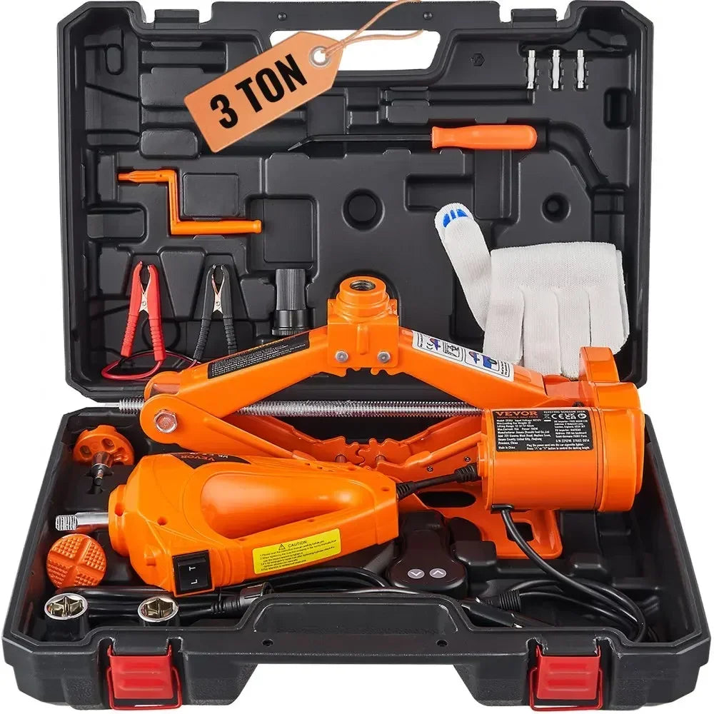 VEVOR Electric Car Jack Floor Jack 3/5Ton Lifting Set DC 12V Car Scissors Jack With Impact Wrench  Auto Repair Tool Service Kit