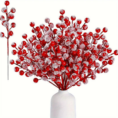 10Pcs Christmas Decoration Artificial Red Fruit Holly Berries Red Berry Branches for Christmas Tree Pendant Wreath Gift Ornament