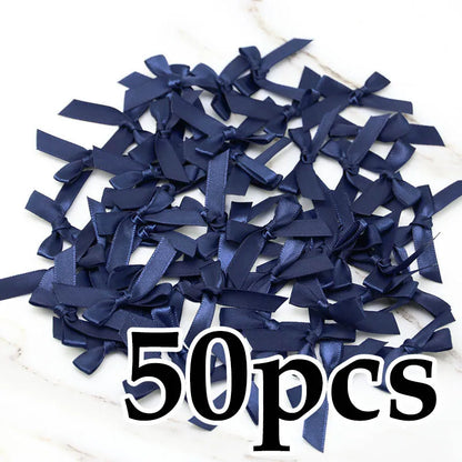 (50 Pcs) 4*4cm Colourful Ribbon Bows Small Size Polyester Satin Ribbon Bow Flower DIY Craft Decoration