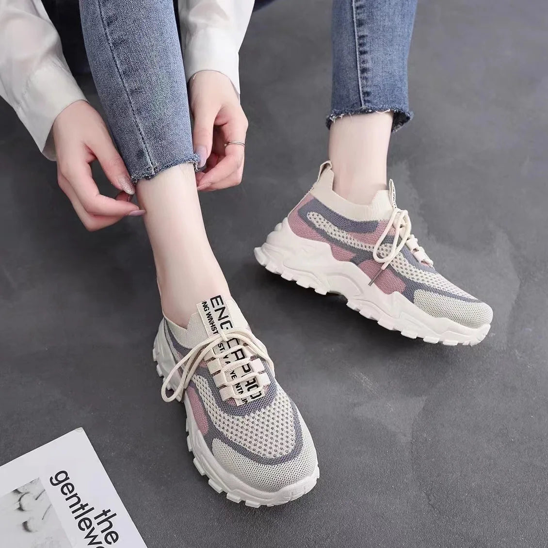 2023 Sneakers Women Platform Flat Shoes Woman Shoes Green Casual Trainers Ladies Chunky Sneakers Women Shoes