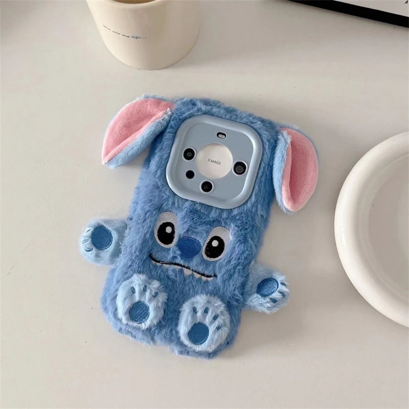 Soft Stitch Plush Phone Case For Samsung Galaxy S24 Ultra S23 Plus S22 S21 S20 FE S10 S9 S8 Cute 3D Cartoon Furry Warm Fur Cover