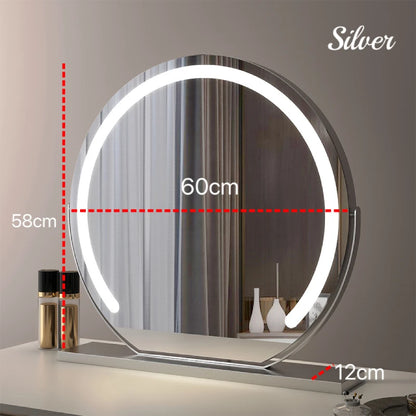 Vanity Mirror with Lights LED Round Makeup Mirror for Bedroom with 15X Magnification Smart Touch Dimmable 3 Modes 360° Rotation