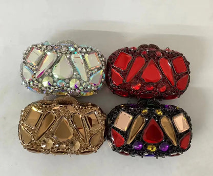 Women newest Glass Mini Crystal Clutch Evening Bags Stones Minaudiere Purses Wedding Party Rhinestone Clutch Red Green Handbag