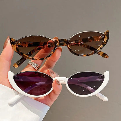 2024 New Retro Small Half Frame Sunglasses Women Cat Eye Trendy Vintage Modern Eyewear Fashion Luxury Cycling Sun Glasses