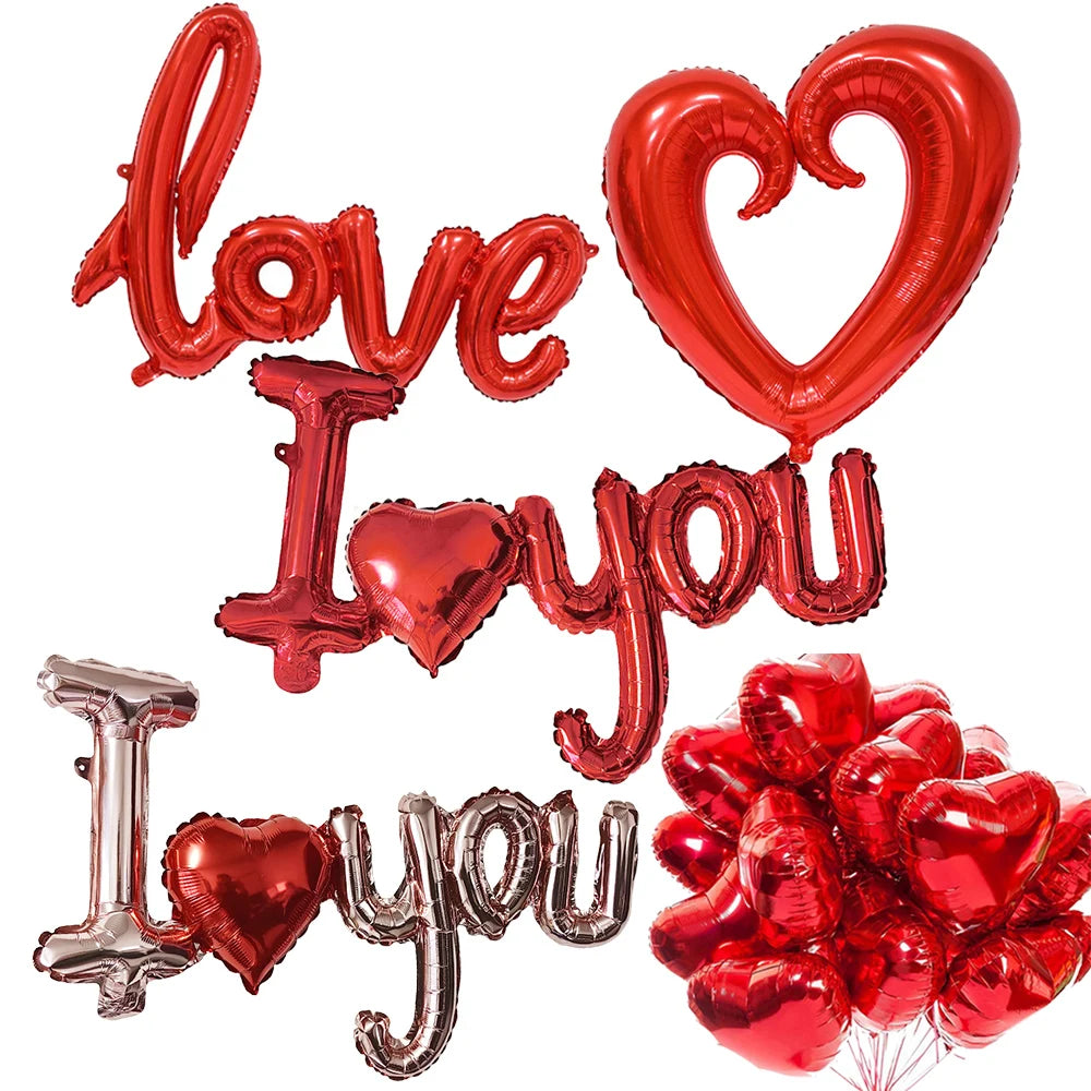 Valentines Day Balloon I Love You Foil Balloons Red Heart Balloons for Anniversary Wedding Romantic Valentines Day Decorations