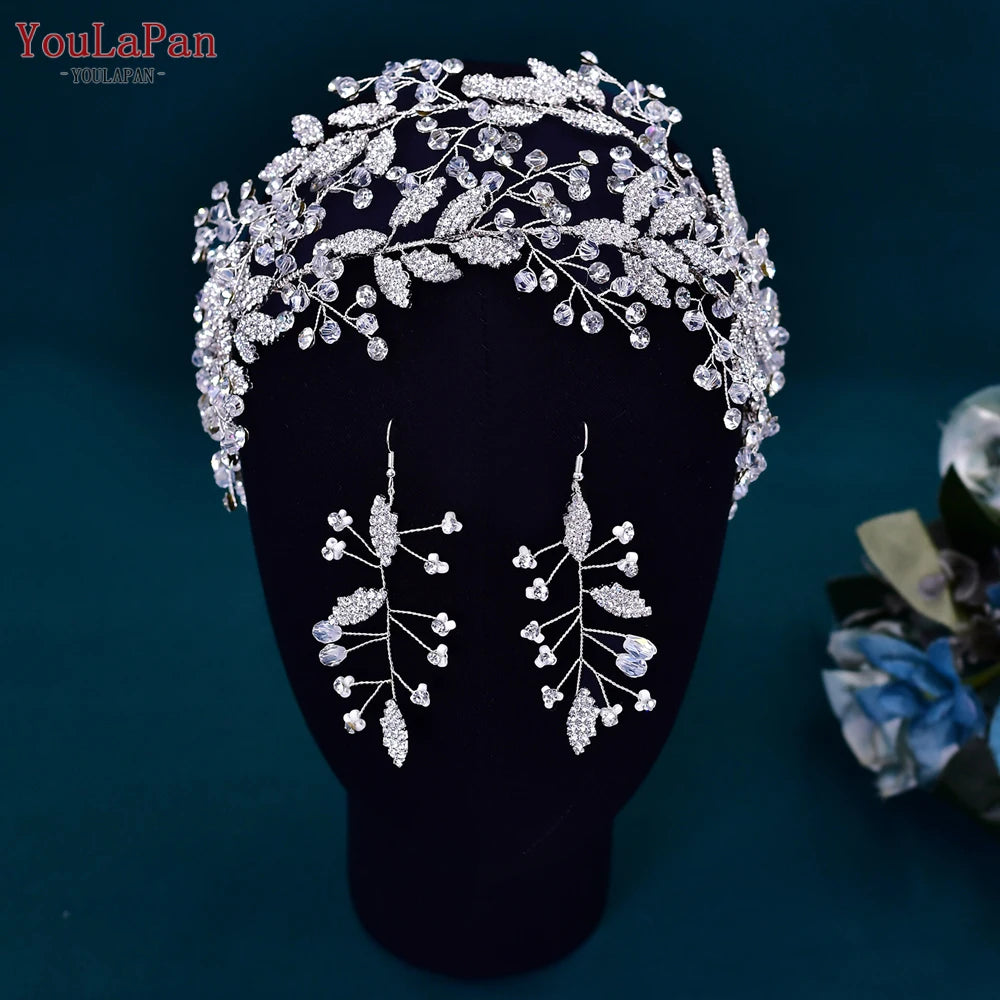 YouLaPan Luxury Bridal Hair Tiara Rhinestone Headband Handmade Wedding Hair Accessories Women Headdress Pageant Headpiece HP398