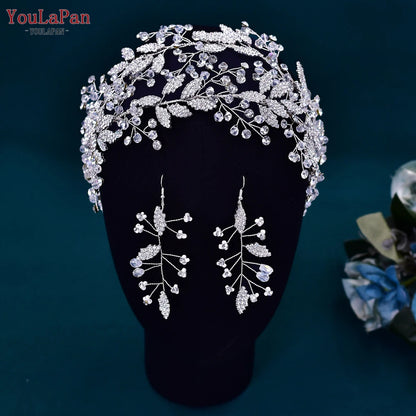 YouLaPan Luxury Bridal Hair Tiara Rhinestone Headband Handmade Wedding Hair Accessories Women Headdress Pageant Headpiece HP398