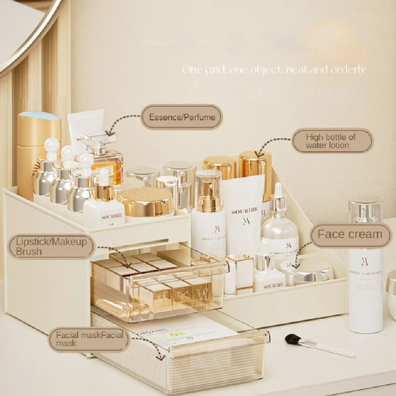 Transparent Drawer Style Makeup Box Dormitory Organizer Plastic Cosmetics Skincare Dressing Table Desktop Storage Box