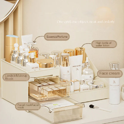 Transparent Drawer Style Makeup Box Dormitory Organizer Plastic Cosmetics Skincare Dressing Table Desktop Storage Box