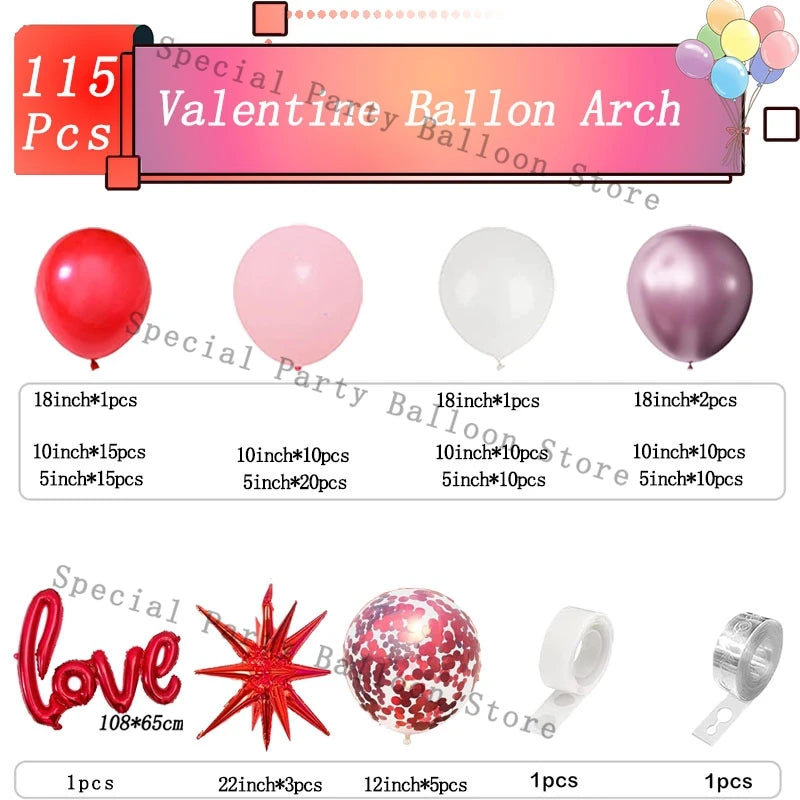 Valentine Decoration Balloon Garland Arch Kit Rose Red Heart Love Balon for Wedding Anniversary Valentine Day Gift 14 De Febrero