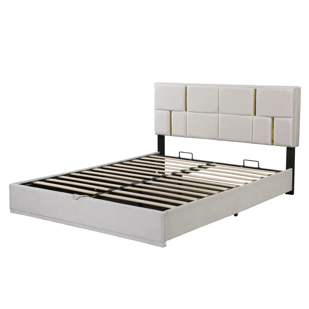 Upholstered Platform Beds with Storage System, Wood Bed Frame for Kids and Adults, Bedroom Furniture