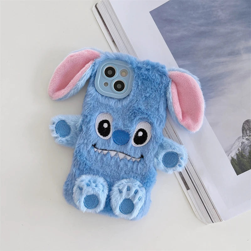 Soft Stitch Plush Phone Case For Samsung Galaxy S24 Ultra S23 Plus S22 S21 S20 FE S10 S9 S8 Cute 3D Cartoon Furry Warm Fur Cover