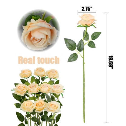 10-200PCS Artificial Rose Flower Silk White Rose Realistic Fake Roses with Long Stems  for Party Home Wedding Valentine Birthday