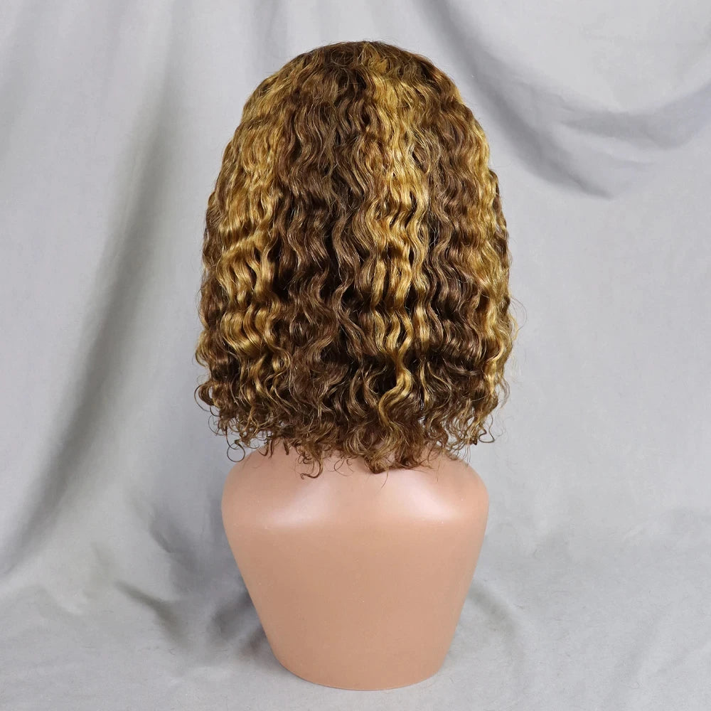 13x4 Lace Front Wigs 200% Density Bob Water Wave Wig 4/27 Human Hair Curly Human Hair with Baby Hair Wigs for Women 10-16 Inches