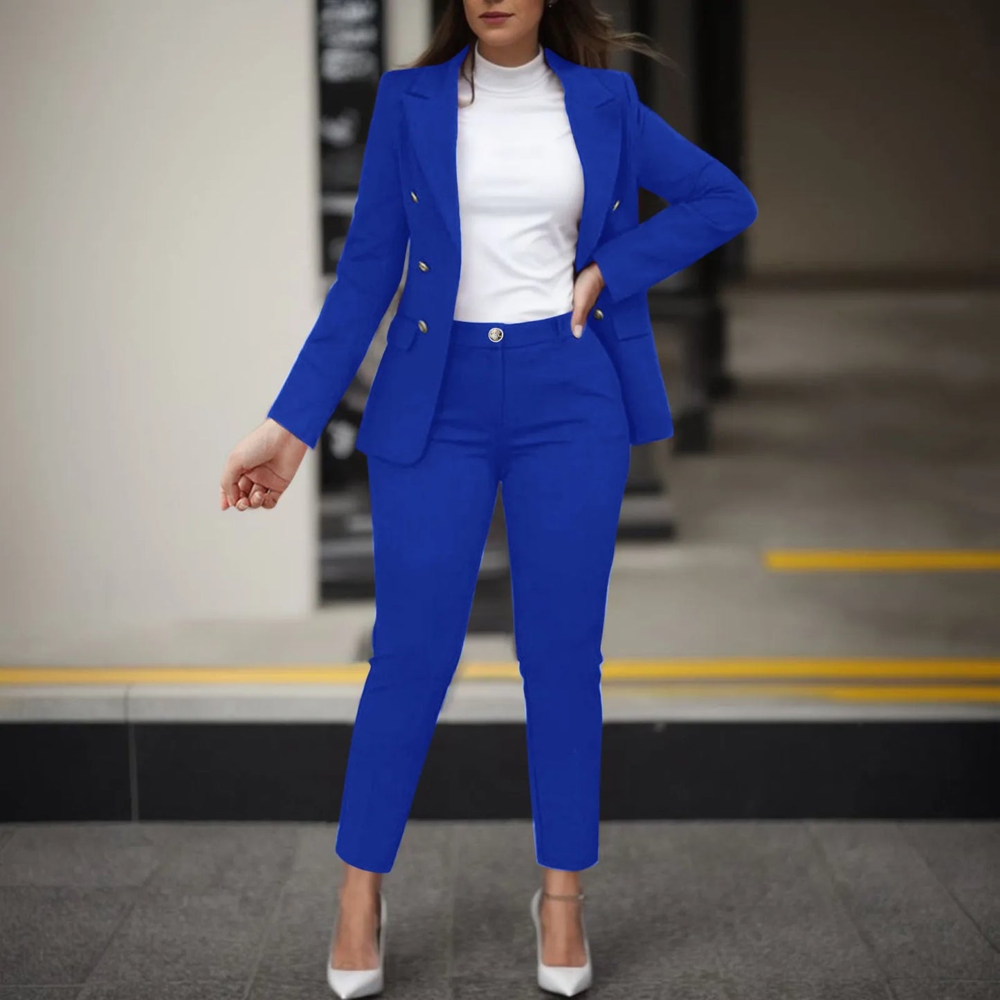 2 Piece Set Women New Formal Blazer Set Long Sleeved Slim Suit + Trousers Set Office Outfits Elegant Suit Business Work Wear