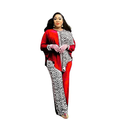 2 Piece African Clothes for Women Autumn Elegant Long Sleeve O-neck Top Pant Plus Size Matching Sets Dashiki African Clothing