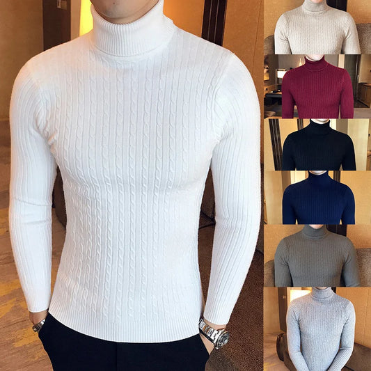 Winter High Neck Thick Warm Sweater Men Turtleneck Brand Mens Sweaters Slim Fit Pullover Men Knitwear Male Double Collar