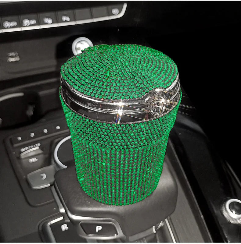 Crystal Diamond Car Ashtray Auto Portable Bling Cigarette Smokeless with LED Light Indicator Car Accessories for Women