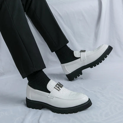 White Loafers Mens Party and Business Loafers Thick Soled Men Dress Platform Shoes Comfortable Slip-On Fashion New Casual Shoes