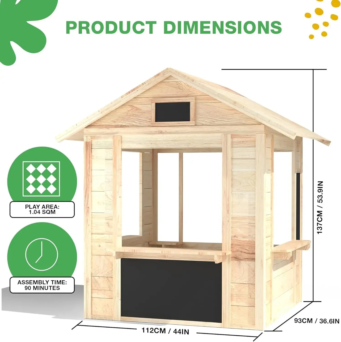 Wooden Outdoor Playhouse, Indoor/Outdoor Playhouse Working Doors with Wooden Floor, Easy Assembly Playhouses