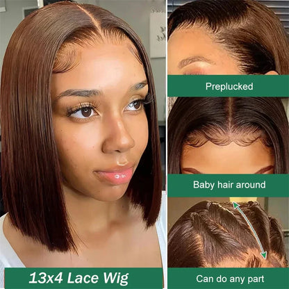 Vietname Super Double Drawn Bone Straight 13x4 Frontal Bob Wig with 100% Human Hair Chocolate Brown 180% Density For Black Women