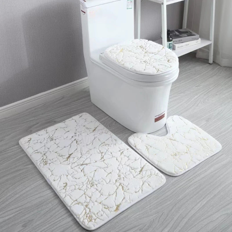 Toilet Seat Cover 3Pcs Set Bath Mat Shower Room Floor Rug Home Bathroom Anti-Slip Absorbent Doormat Bathtub Decor Carpet