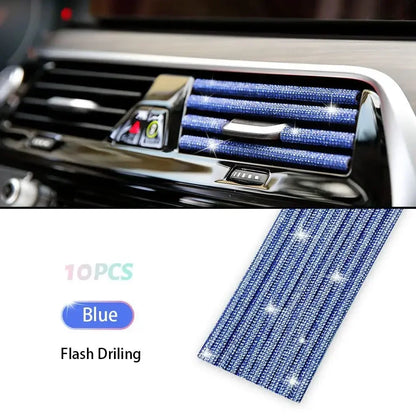 10Pcs Diamond Car Air Conditioner Outlet Strip Drill U Shape Rhinestone Clip Decoration Shiny Crystal Trim Strip Car Accessories