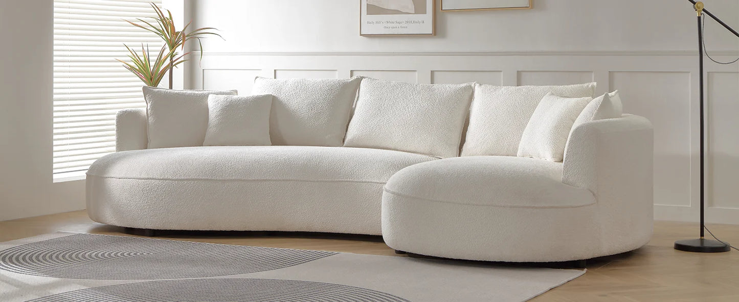 124.8" Modern Curved Sofa Couch, Upholstery Boucle Sofa  with Pillows, Right Hand Facing Sectional Boucle Fabric Couch