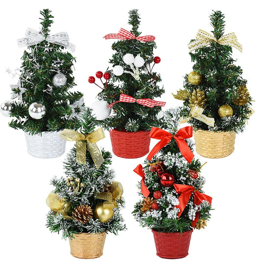 20/29cm Mini Christmas Tree Desktop Ornaments Artificial Plants Pine Needle Tree With Xmas Balls New Year Party Home Decor Gifts