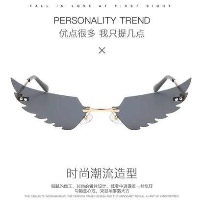 2024 new rimless glasses personalised wings runway fashion women's sunglasses