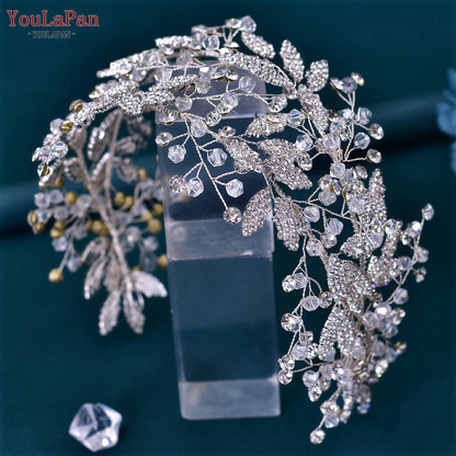 YouLaPan Luxury Bridal Hair Tiara Rhinestone Headband Handmade Wedding Hair Accessories Women Headdress Pageant Headpiece HP398