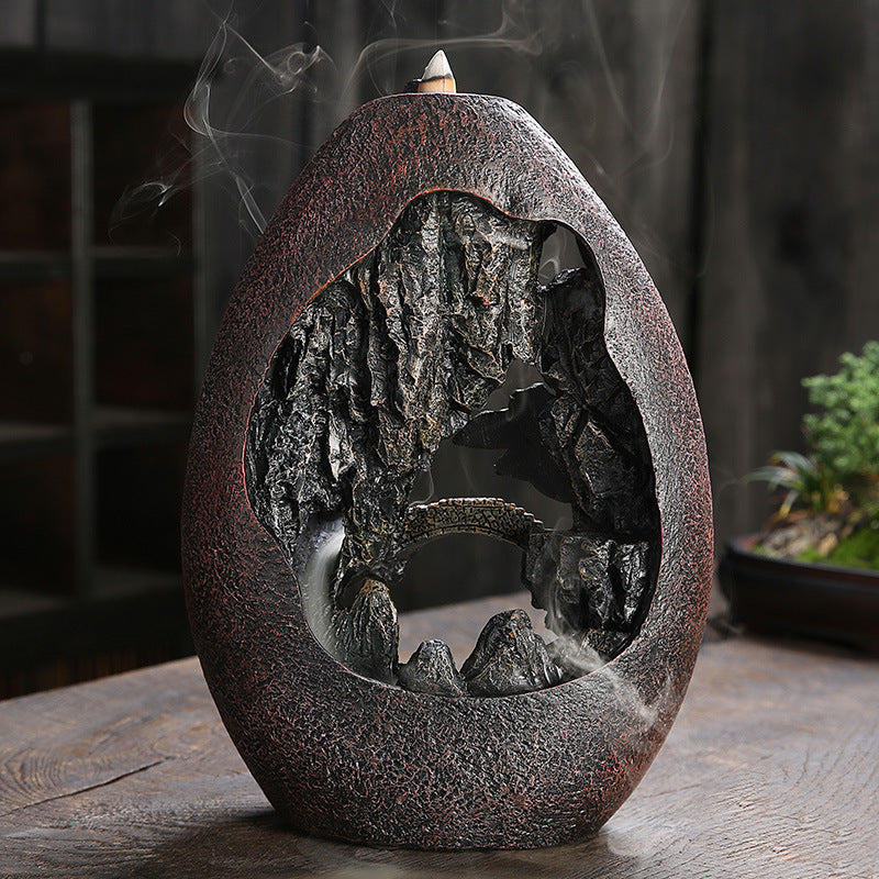 1pc, Smoke Waterfall Backflow Incense Burner Creative Home Decor Incense Holder Portable Resin Censer Mountain River Handicraft