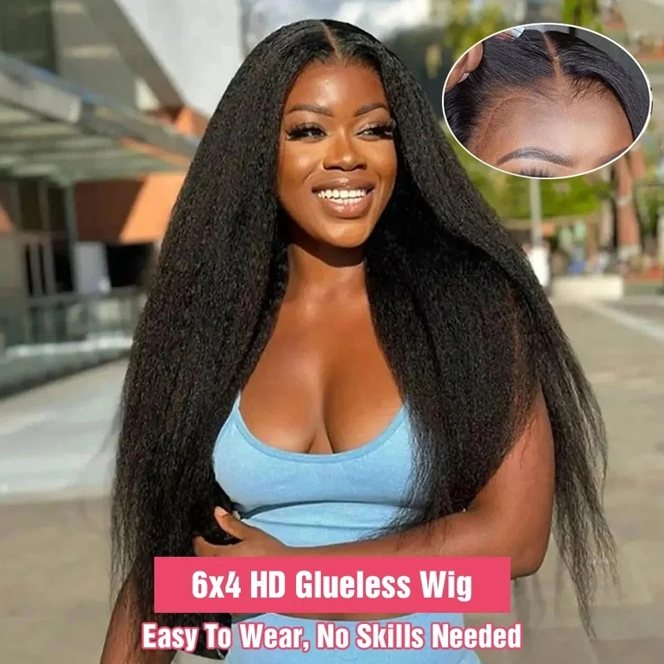 Yaki Kinky Straight HD Lace Glueless Wig Human Hair Ready To Wear And Go Preplucked Wigs For Women 100% Human Hair 200 Density