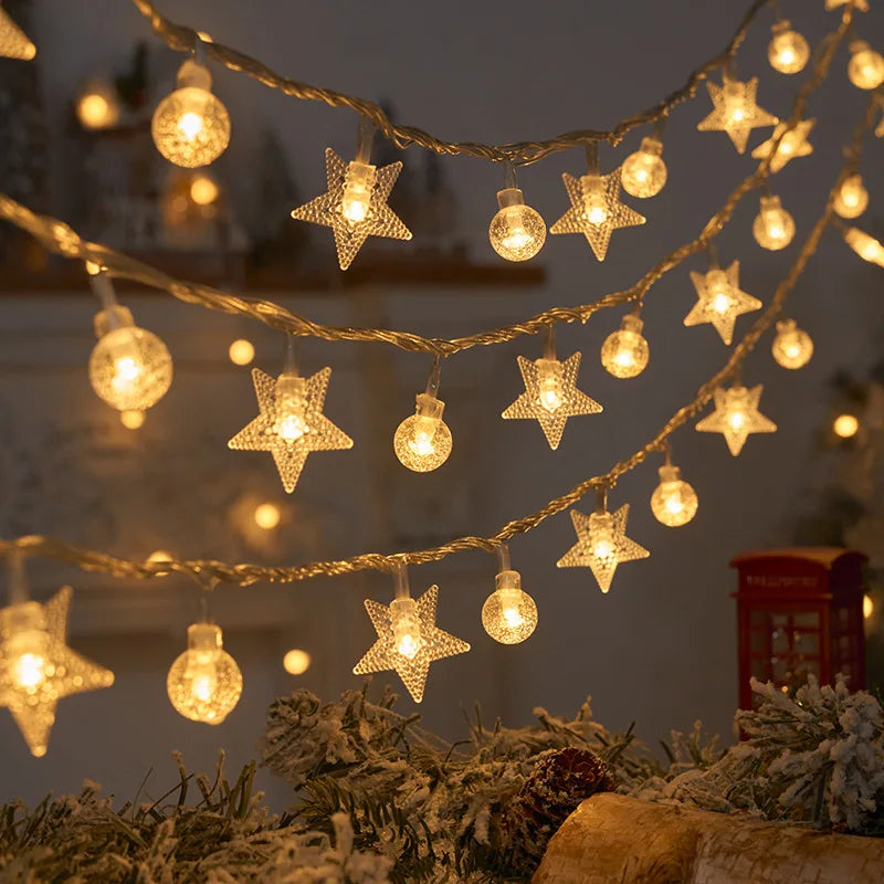 1.5/3M Christmas String Light Xmas Ball Snowflake Star Fairy Light String Xmas Party Home Decoration Navidad 2023 Happy New Year