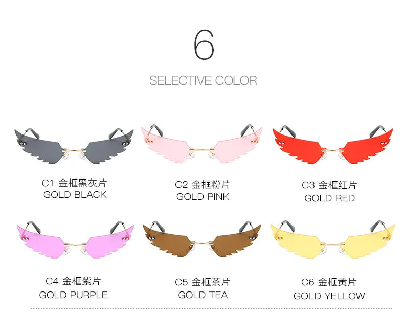 2024 new rimless glasses personalised wings runway fashion women's sunglasses