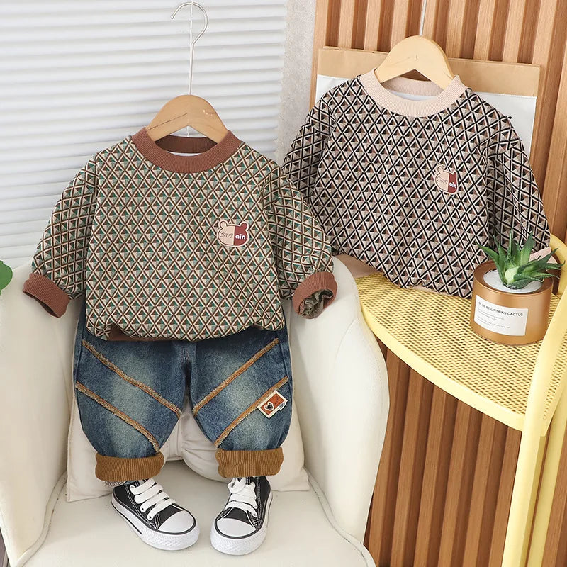 Toddler Boys Luxury Designer Clothes 2024 Spring Casual O-neck Pullover Long Sleeve T-shirts Tops and Pants 2PCS Baby Boy Suit