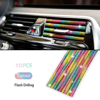 10Pcs Diamond Car Air Conditioner Outlet Strip Drill U Shape Rhinestone Clip Decoration Shiny Crystal Trim Strip Car Accessories