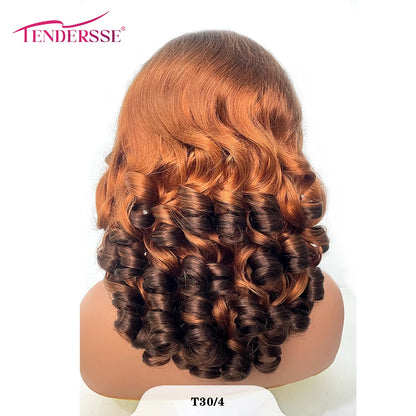 100% Indian Hair Bouncy Curly Loose Wave 13x4 HD Lace Front Wig Ombre Double Drawn Curl Wig 250% Density Glueless with Baby Hair