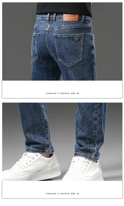 Winter Fleece Thick Warm Jeans Men's Slim Straight Elastic Denim Pants Casual Male Clothing Fashion Plush Trousers